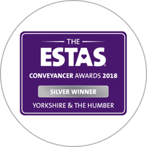 An award sticker showing PM Property Lawyers achieving the "silver winner" title for the ESTAS conveyancer awards 2018.