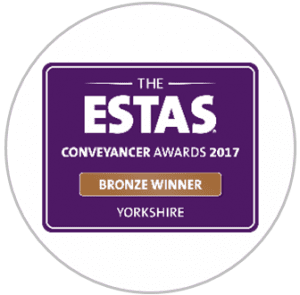 An award sticker showing PM Property Lawyers achieving the "bronze winner" title for the ESTAS conveyancer awards 2017.